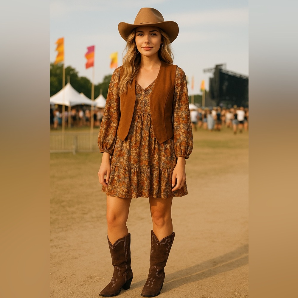 Dr. Scholl's Y2K Brown Suede Western Cowgirl Boots Women's 7.5 Country Bohemian - Picture 2 of 15